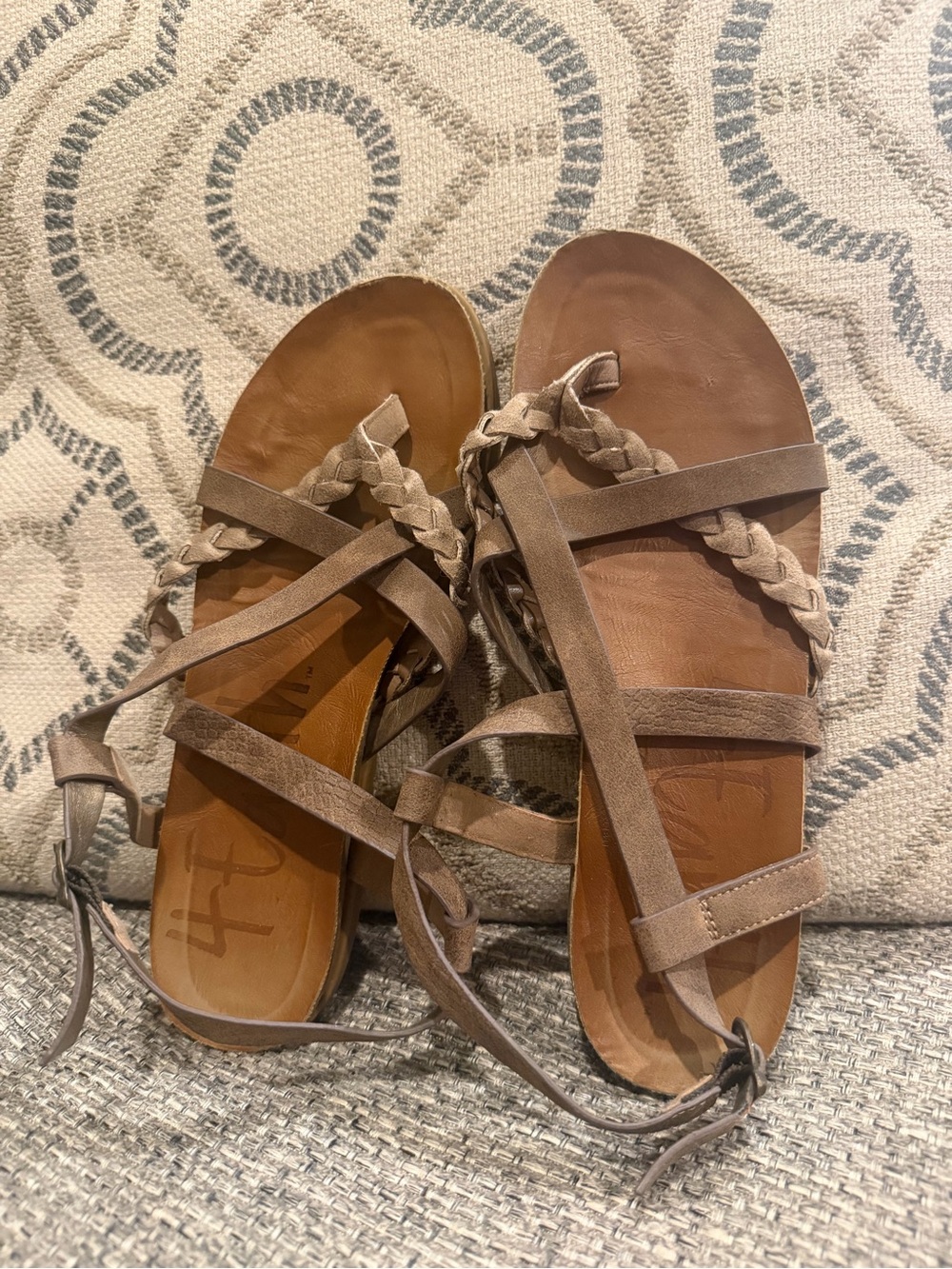 Braided Wrap Strappy Sandals in Taupe